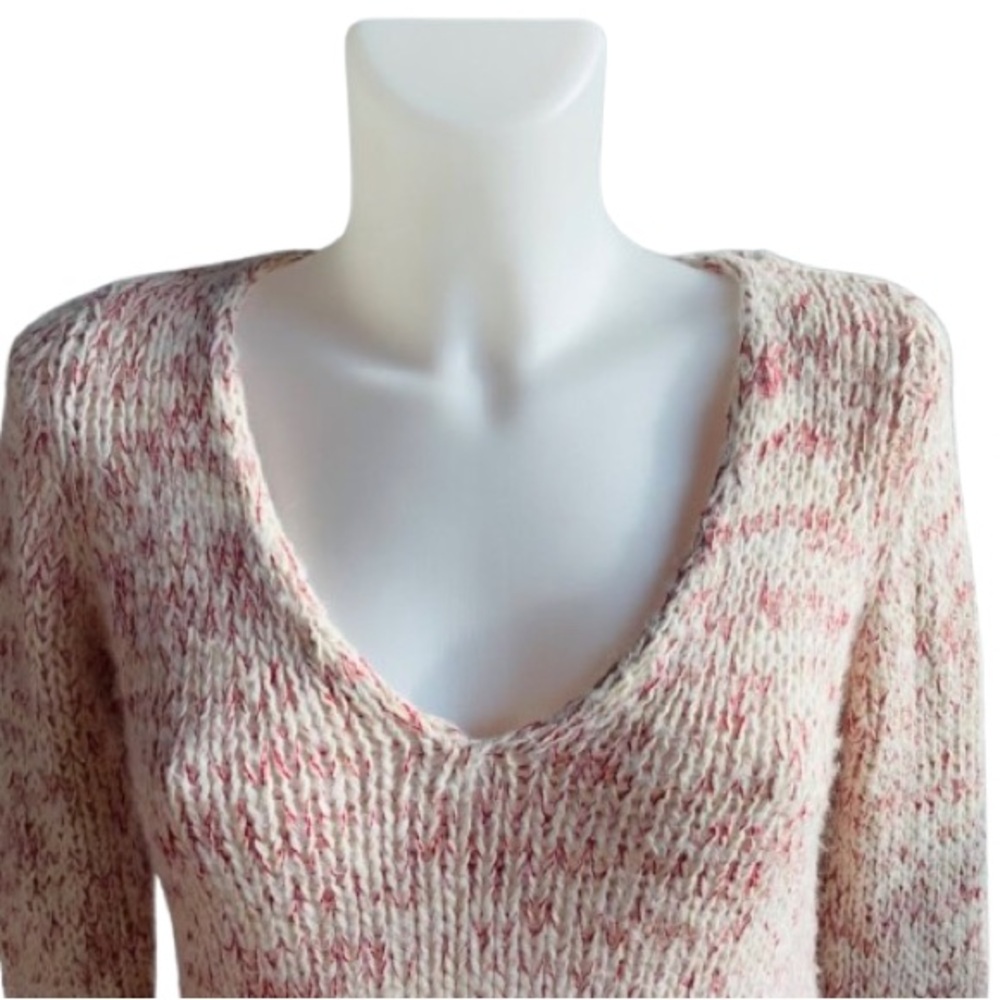 Zara Knit Mohair Asymmetrical High Low Pull Over Cream & Red Size Small - Picture 5 of 12